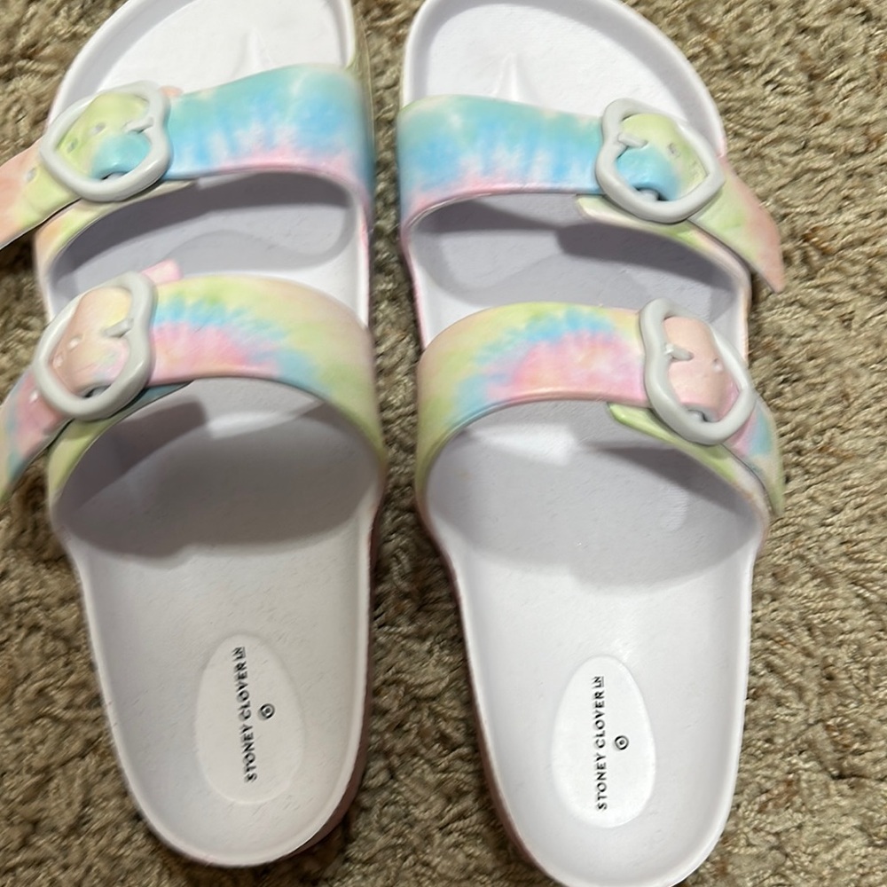 Stoney Clover Lane Pink and Blue Sandals with Decorative Straps